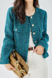 Chaqueta de mujer abierta de tweed azul oscuro