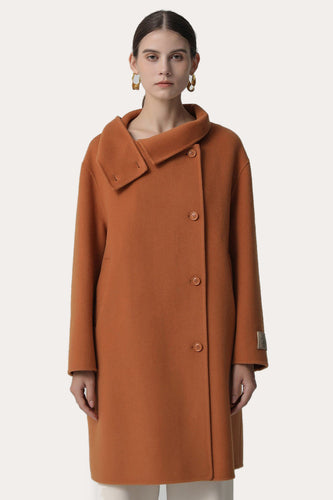 Cuello asimétrico marrón Abrigo largo de lana de gran tamaño