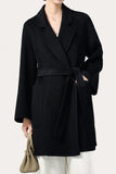 Abrigo de lana Midi mujer con muescas negras con cinturón