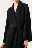 Abrigo de lana Midi mujer con muescas negras con cinturón