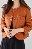Mantón de tweed naranja Solapa con botón Abrigo de mujer recortado