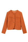 Mantón de tweed naranja Solapa con botón Abrigo de mujer recortado