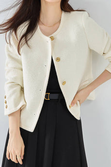Abrigo de mujer corto con botones de solapa de chal blanco
