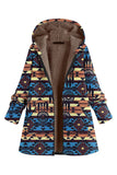 Abrigo navideño de mujer con capucha con capucha azul marino estampado para mujer