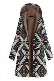 Abrigo navideño de mujer con capucha con capucha azul marino estampado para mujer