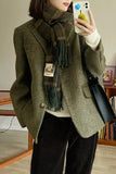 Blazer de mujer de tweed con solapa verde con muescas