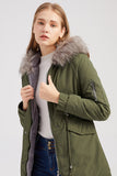 Abrigo polar verde militar con capucha de invierno cálido y forro polar