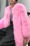 Abrigo de mujer de piel sintética de gran tamaño con solapa de chal rosa intenso