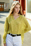 Blusa de Seda Gran Tamaño Floral Amarillo