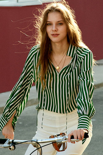 Blusa de Seda Rayas Verde