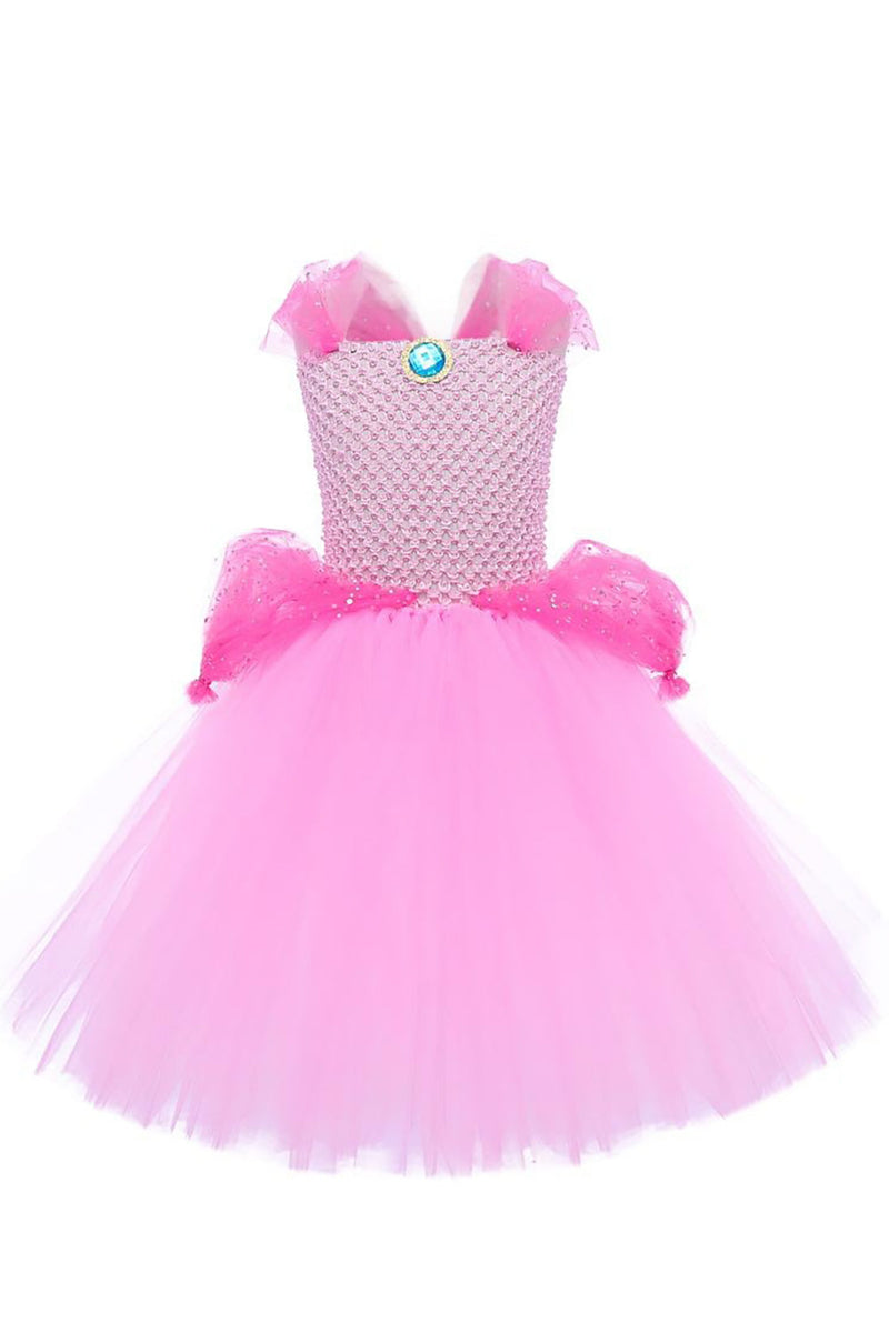 Cargar imagen en el visor de la galería, Glitter Pink Tulle Long Girl Halloween Dress Set