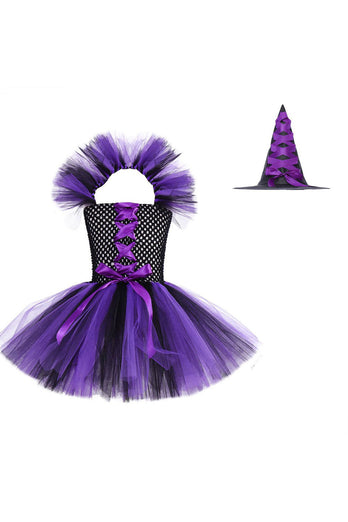 Purple Square Neck Tulle Halloween Girl Dress Set