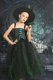 Vestido de chica de Halloween con cordones verde oscuro