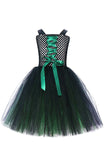 Vestido de chica de Halloween con cordones verde oscuro