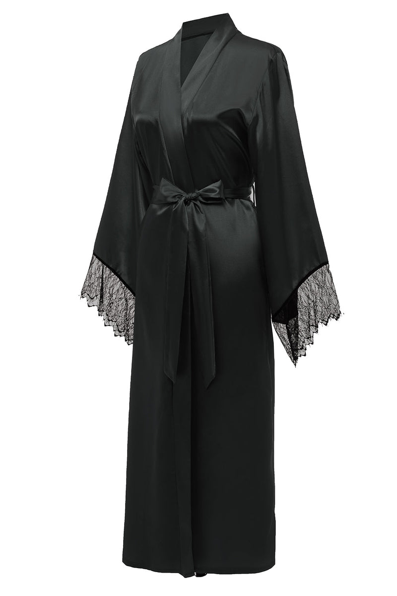 Cargar imagen en el visor de la galería, Túnica bridesamaid negra con encaje