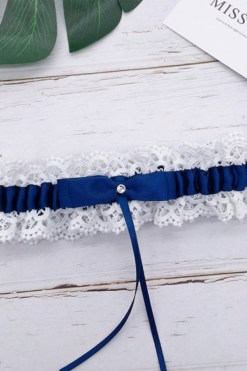 Cargar imagen en el visor de la galería, Liga de boda con cuentas de encaje azul real
