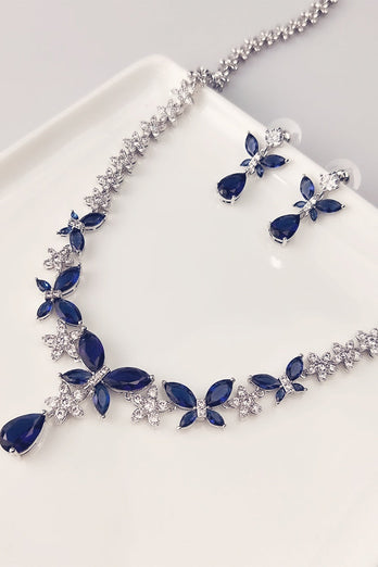 Royal Blue Butterfly Crystal Drop Pendientes Collar Conjunto de Joyas