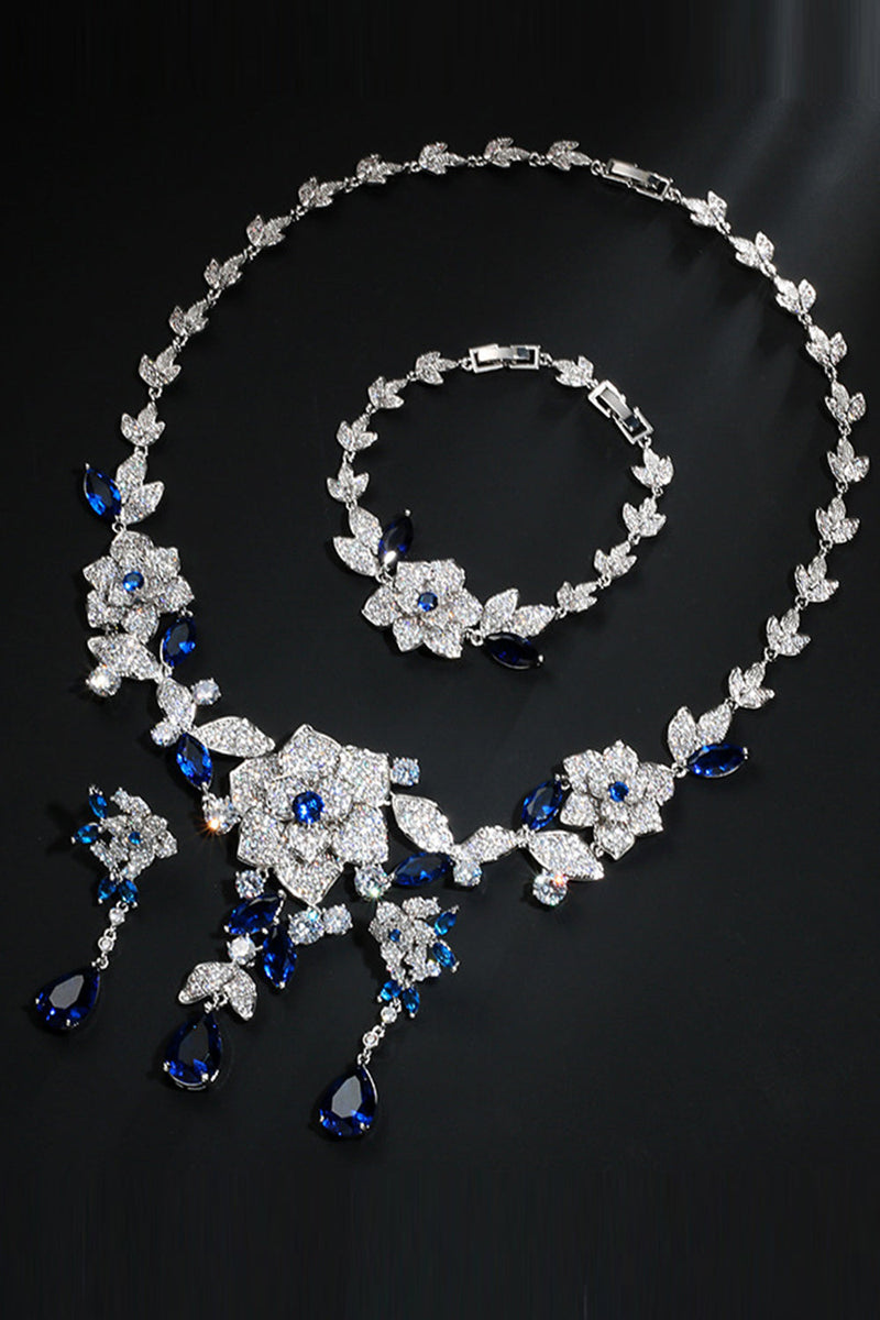 Cargar imagen en el visor de la galería, Royal Blue Pulsera de Flores Collar Conjunto de Joyas