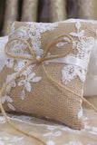 Almohada de encaje de lino gris Bowknot Ring Bearer Pillow