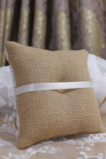 Almohada de encaje de lino gris Bowknot Ring Bearer Pillow