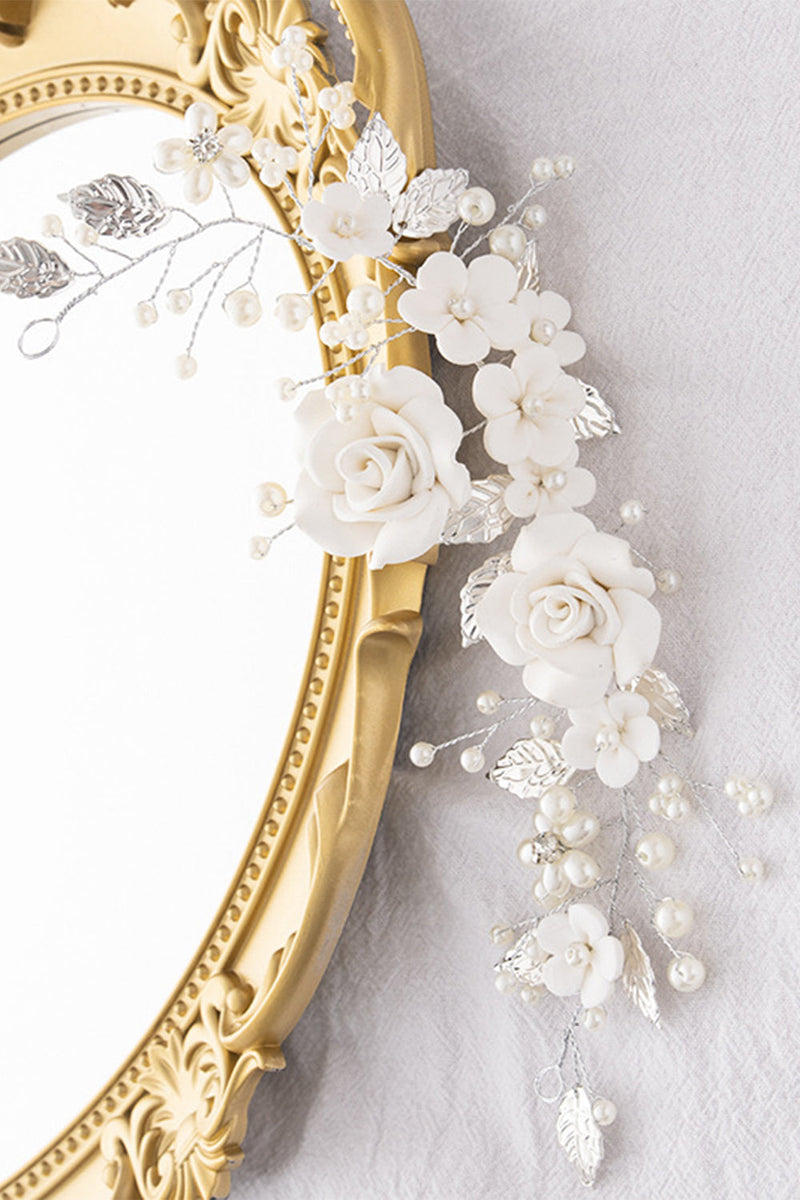 Cargar imagen en el visor de la galería, Diadema Perla Flores Blancas