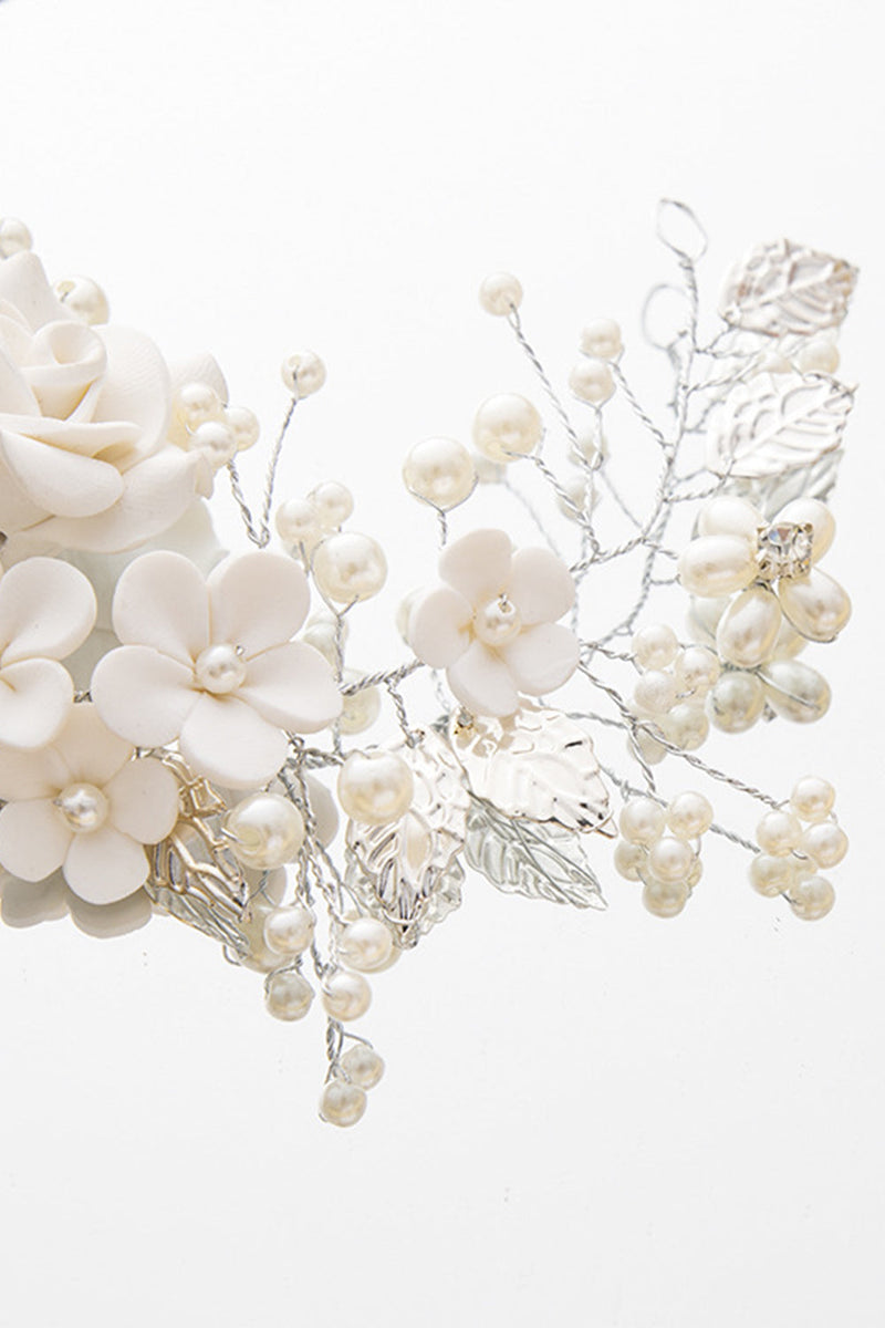 Cargar imagen en el visor de la galería, Diadema Perla Flores Blancas