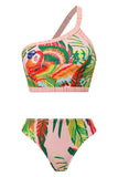 Bikini Estampado Naranja 3 Piezas Falda de Playa Con Borla