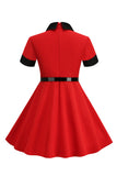 Red Cuello Redondo Niña Vestido Vintage