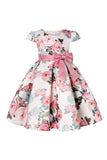 Vestido de Niña Con Moño Floral Azul