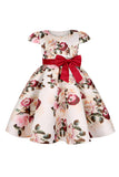 Vestido de Niña Con Moño Floral Azul