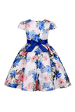 Vestido de Niña Con Moño Floral Azul