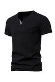 Mangas Cortas Negro Cuello en V Camiseta de Verano