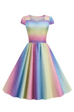 Colorido A Línea 1950s Vestido Vintage