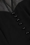 1950s Vestido Vintage Con Botones Negro A Line