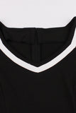 Cuello en V Mangas Cortas 1950s Vestido Negro Con Cinturón