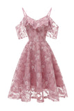 A Línea Fuera del Hombro Vestido Vintage de Encaje Rosa