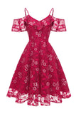 A Línea Fuera del Hombro Vestido Vintage de Encaje Rosa