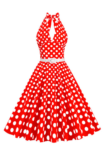 Halter Lunares Rojo 1950s Vestido