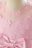Vestido de fiesta de tul rosa chica con apliques