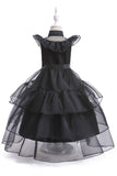 Black Tulle A Line Girl Dress con cinturón