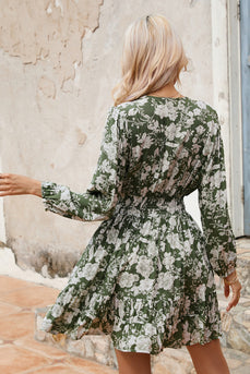Vestido de verano de manga larga floral verde