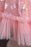 Una línea de joya cuello rosa chica vestido de fiesta con apliques