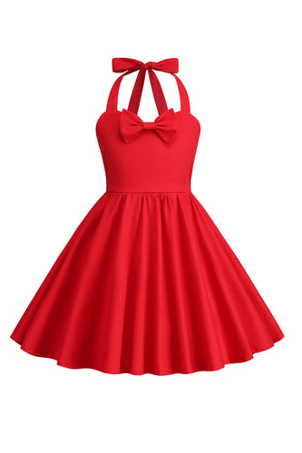 Halter Red Vintage Girls Dress con lazo