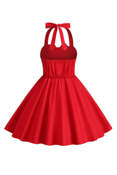 Halter Red Vintage Girls Dress con lazo