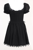 Mangas Cortas Negro 1950s Vestido con Encaje