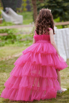 Una línea extraíble Hot Pink Girl's Party Dress