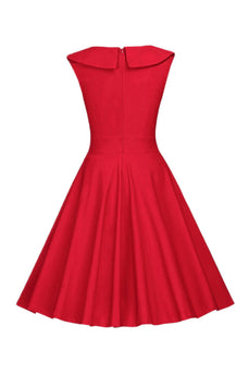 Lunares Rojo 1950s Vestido Con Botón