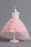 Champagne Beading High Low Butterfly Girls Vestidos