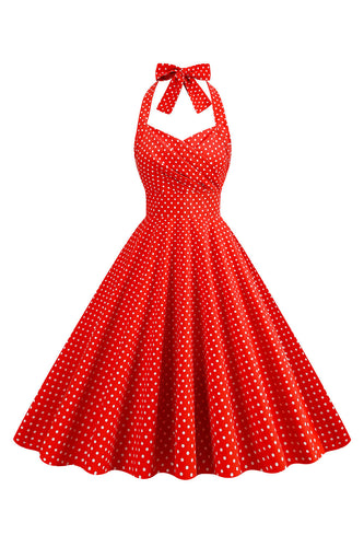 Halter Rojo Lunares 1950s Vestido