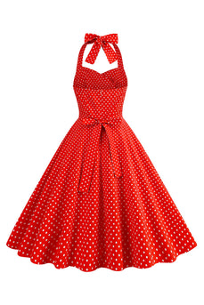 Halter Rojo Lunares 1950s Vestido